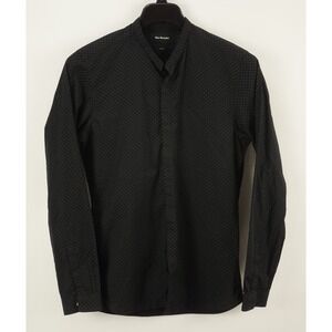 The Kooples Men's Medium Fitted Black Jersey Cotton Mandarin Button Up Shirt